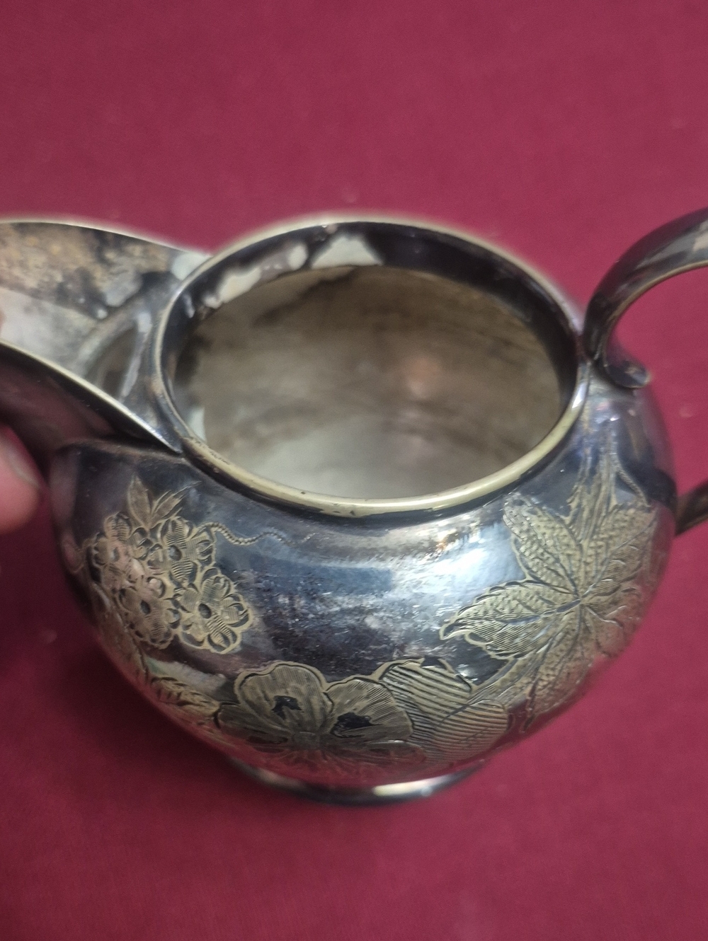 Silver Plated Creamer Pitcher - Decorative Home Etched Floral Pitcher